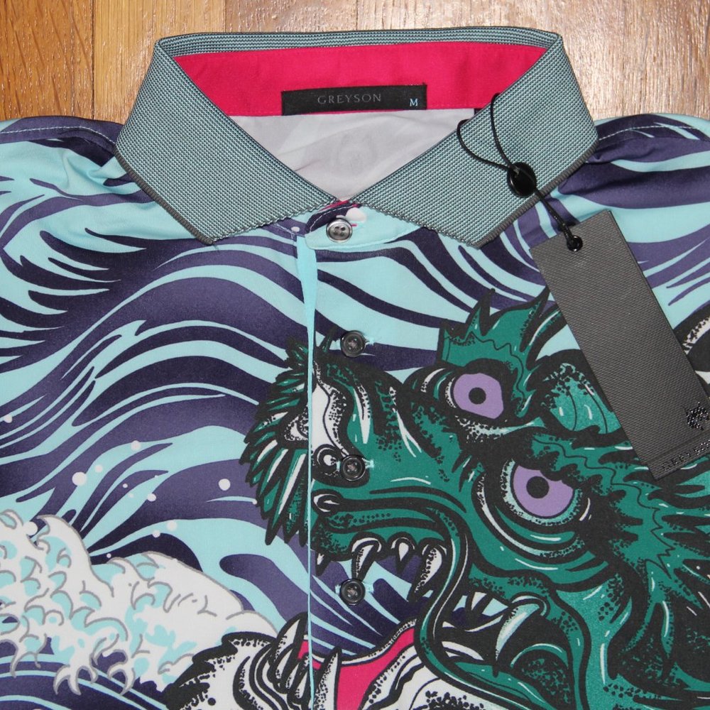 Greyson Mythical Sea Golf Polo Shirt Mens M L 2XL Skystone Dragon